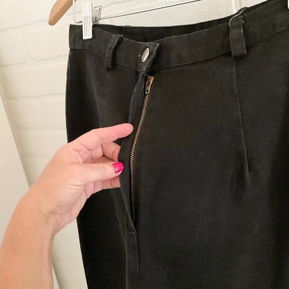 Vintage Maxi Denim Skirt Western Native Black Brown Suede Fringe Trim 12 - Picture 7 of 12